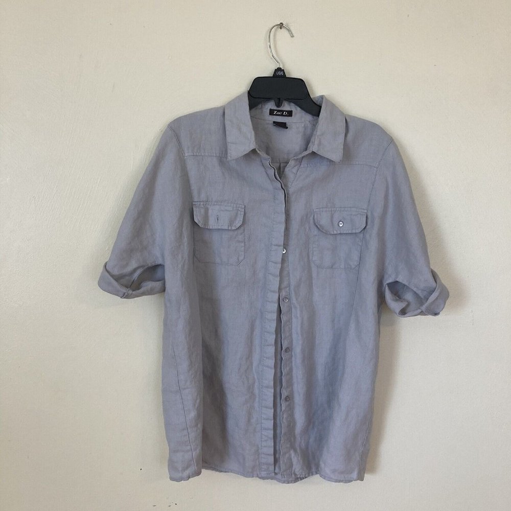Zoe D Champagne Tan Womens XL Linen Button Up Shirt Short Sleeve